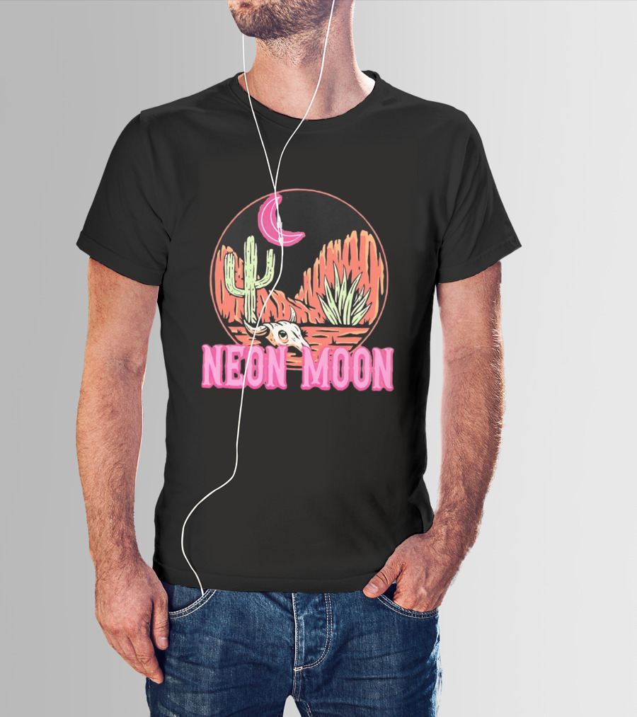 Neon Moon Cactus Skull Desert Scene T-Shirt