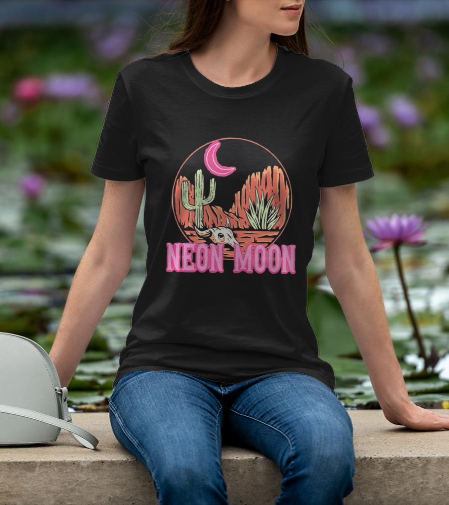Neon Moon Cactus Skull Desert Scene T-Shirt