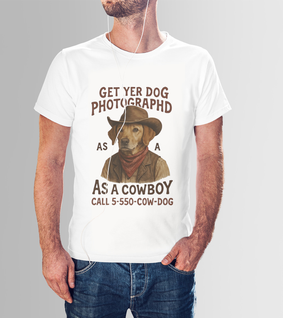 Get Yer Dog Photographed As A Cowboy Call 5 550 Cow Dog T-Shirt