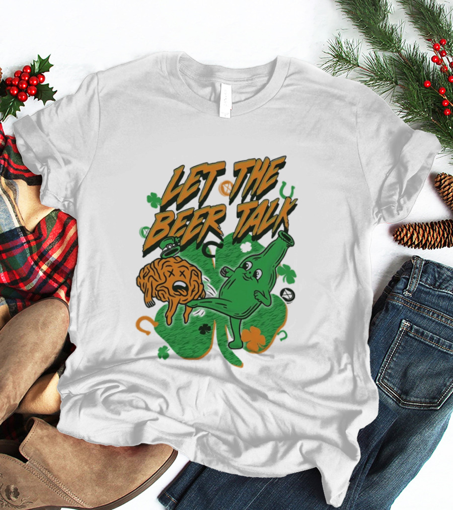 Let The Beer Talk St. Patrick's Day Brain Shamrock Bottle T-Shirt