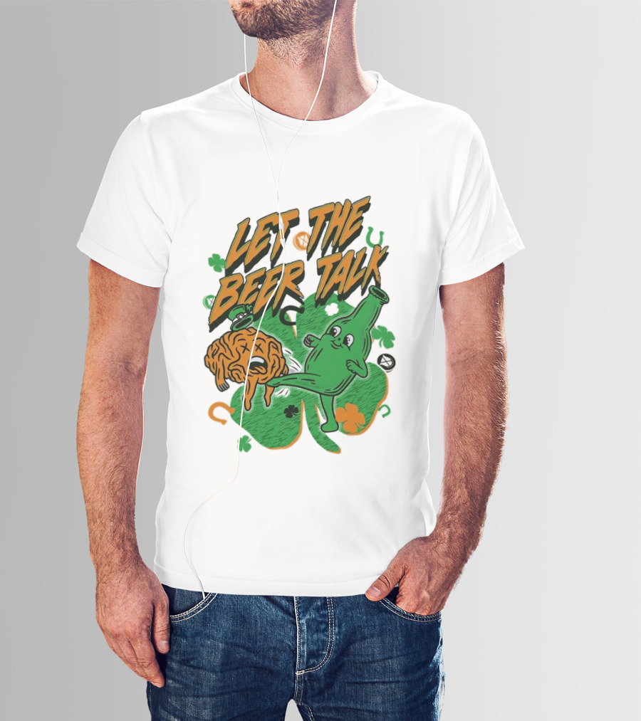 Let The Beer Talk St. Patrick's Day Brain Shamrock Bottle T-Shirt