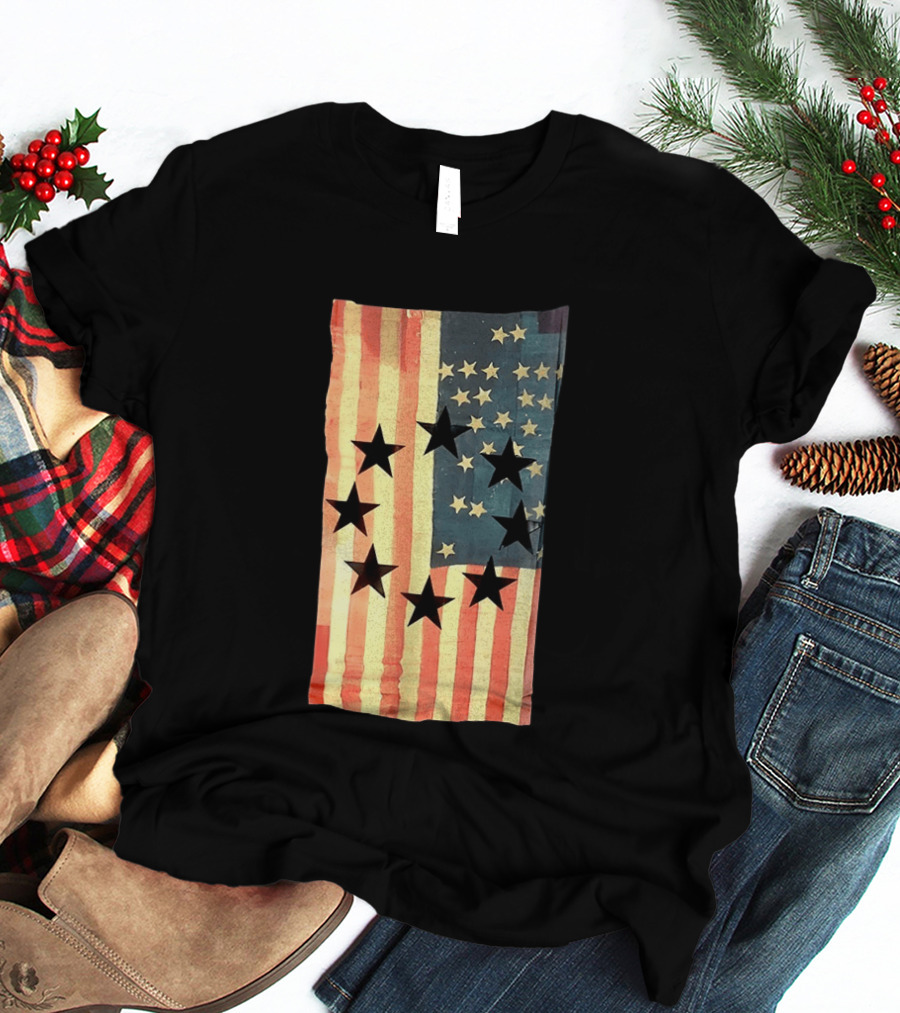 American Flag Black Stars Vintage Style Patriotic T-Shirt