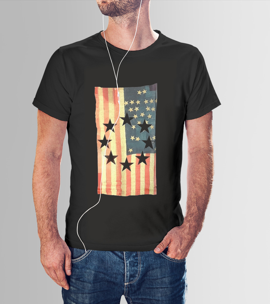 American Flag Black Stars Vintage Style Patriotic T-Shirt
