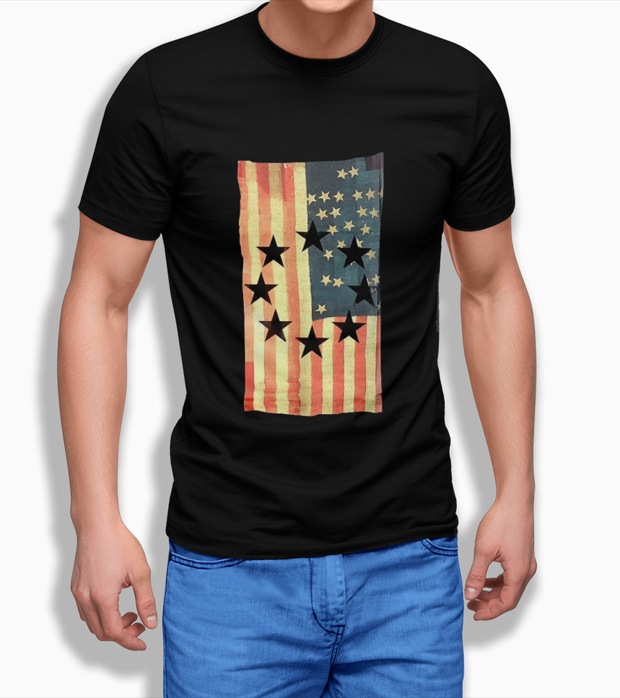 American Flag Black Stars Vintage Style Patriotic T-Shirt