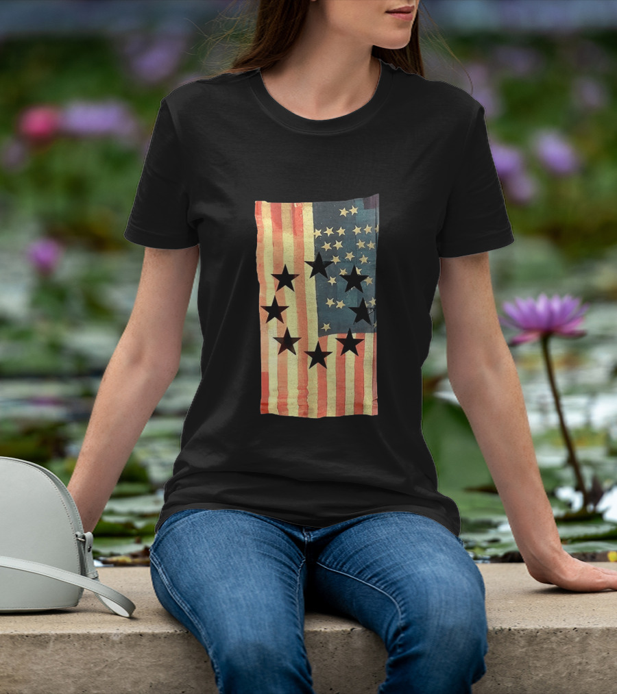 American Flag Black Stars Vintage Style Patriotic T-Shirt