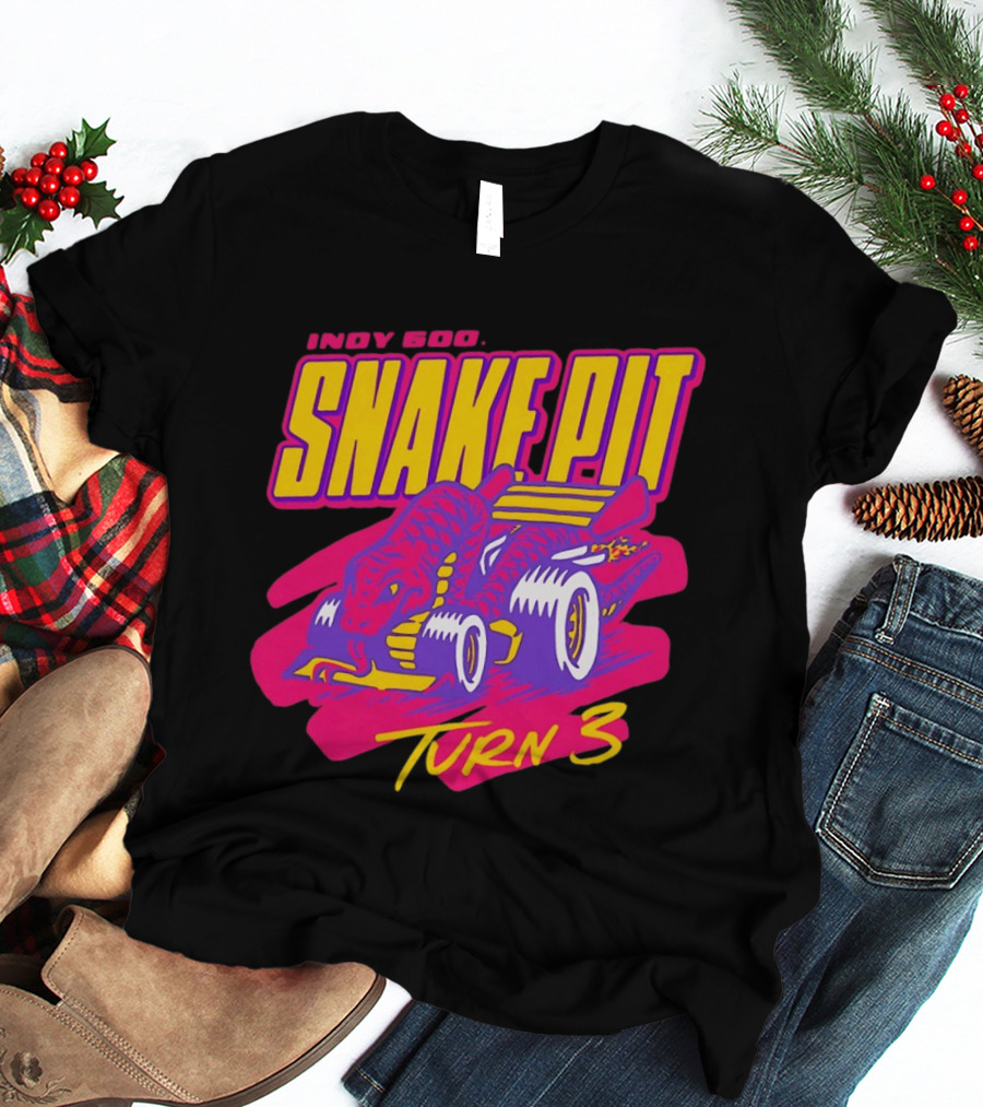 Indy 500 Snake Pit Turn 3 Racing Car With Snake T-Shirt
