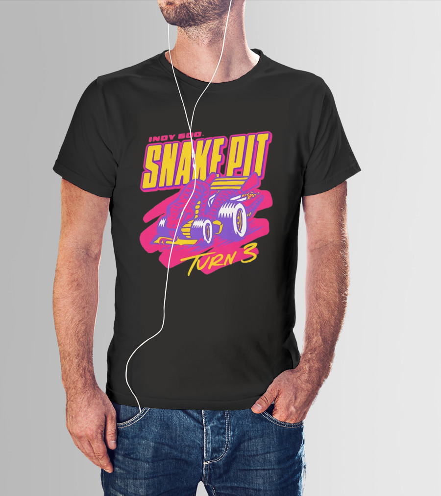 Indy 500 Snake Pit Turn 3 Racing Car With Snake T-Shirt
