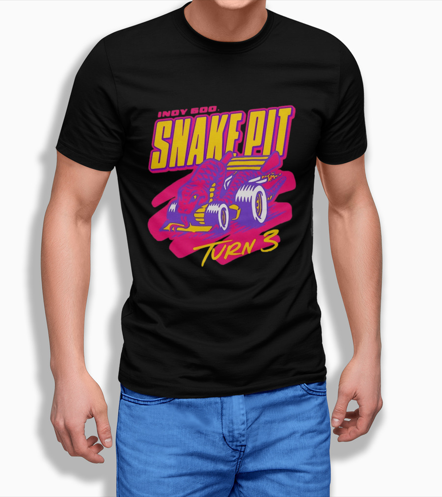 Indy 500 Snake Pit Turn 3 Racing Car With Snake T-Shirt