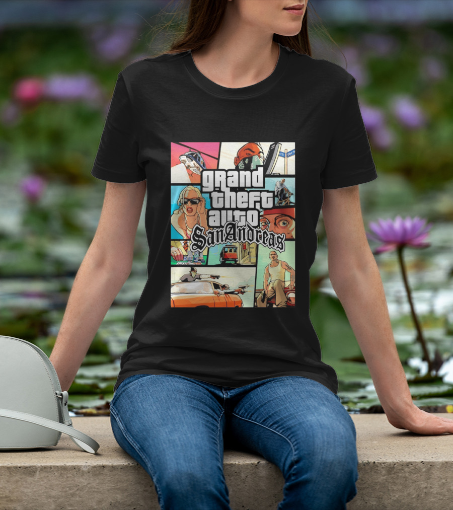 Grand Theft Auto San Andreas Art Collage Characters Scenes T-Shirt