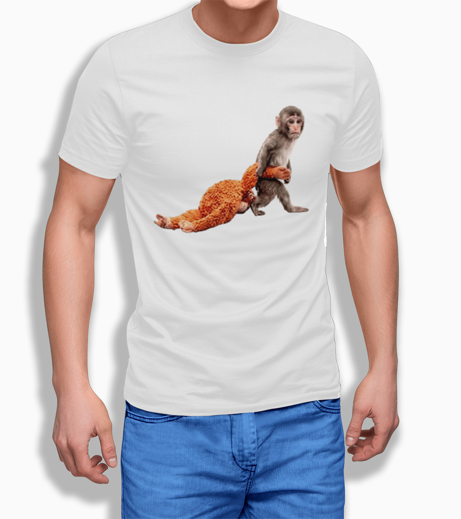 Baby Monkey Dragging Plush Toy Punch T-Shirt