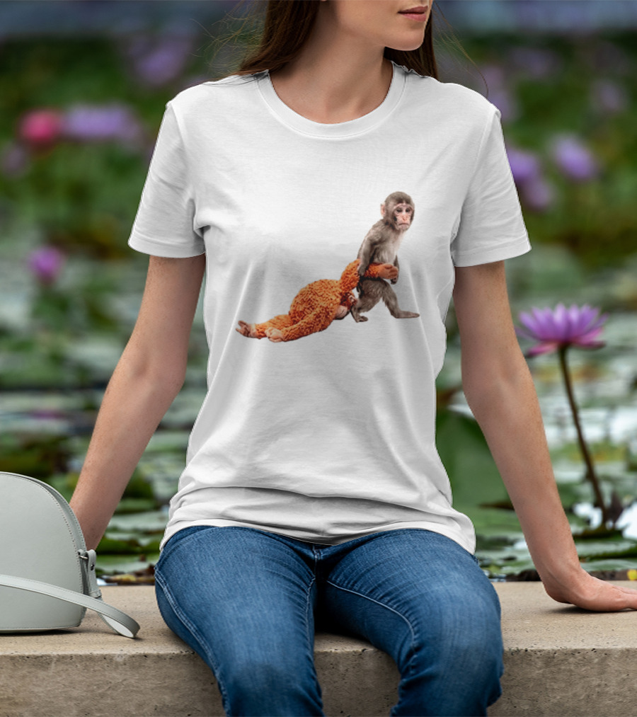 Baby Monkey Dragging Plush Toy Punch T-Shirt