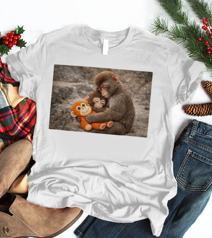 Baby Monkey Hugging Toy And Friend T-Shirt