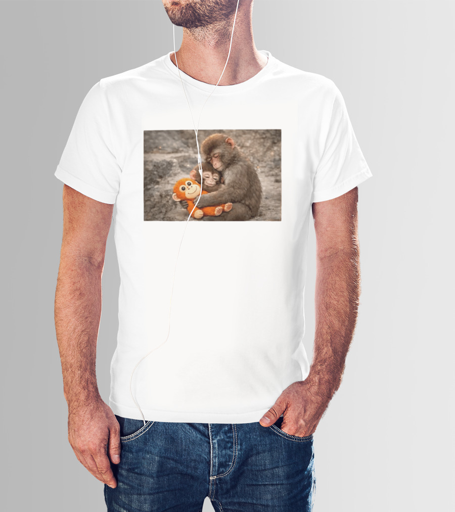 Baby Monkey Hugging Toy And Friend T-Shirt
