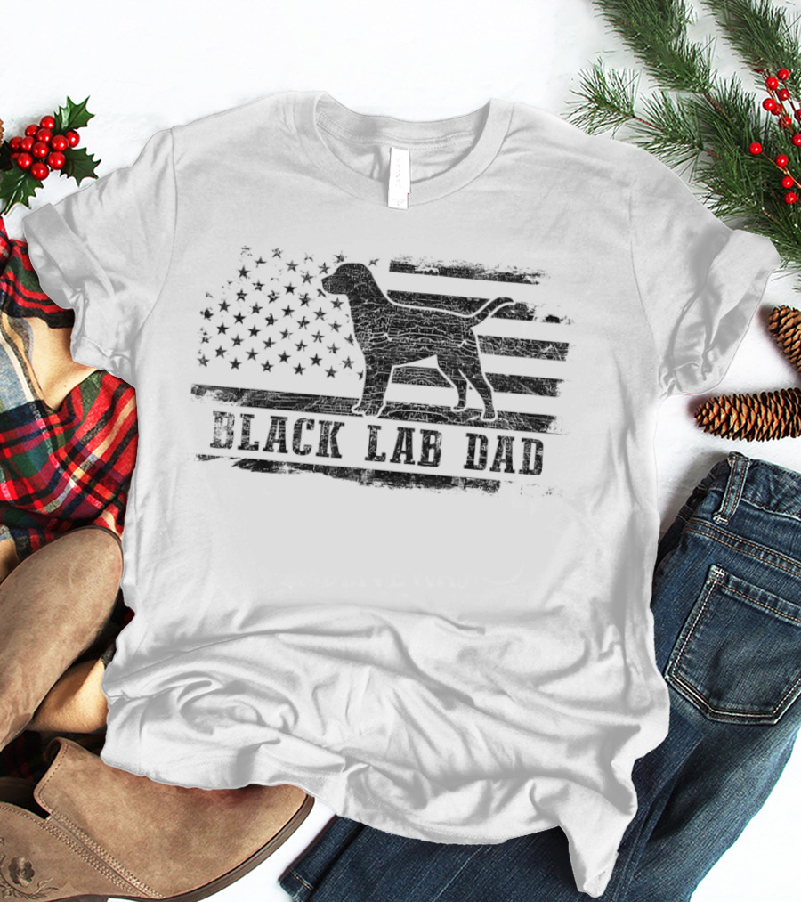 Black Lab Dad American Flag Labrador Retriever T-Shirt