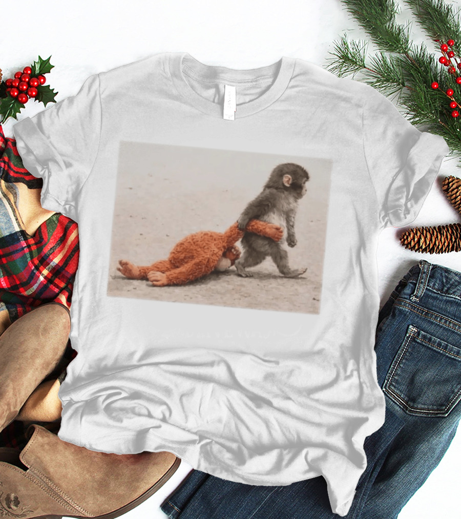 Punch The Monkey Carrying Stuffed Toy Monkey T-Shirt
