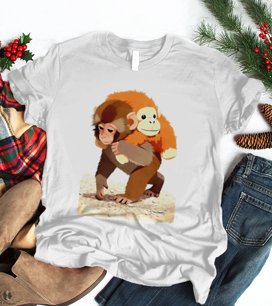 Save Punch Baby Monkey Plush Lonely Monkey Holding Toy T-Shirt
