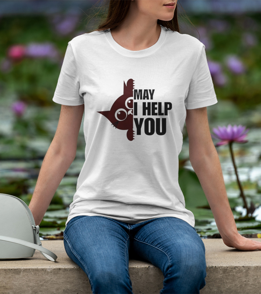Cat May I Help You Cute Feline Expression Peeking T-Shirt