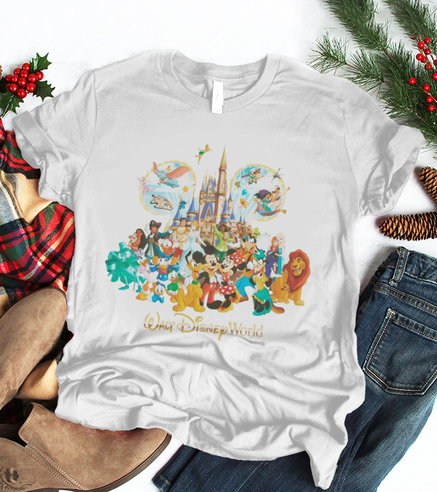 Walt Disney World Mickey Mouse Cinderella Castle Classic Characters Dumbo Tinker Bell Simba Elsa T-Shirt
