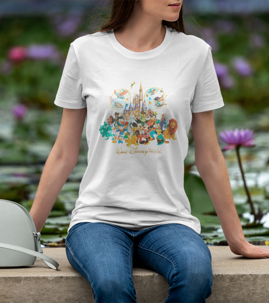 Walt Disney World Mickey Mouse Cinderella Castle Classic Characters Dumbo Tinker Bell Simba Elsa T-Shirt