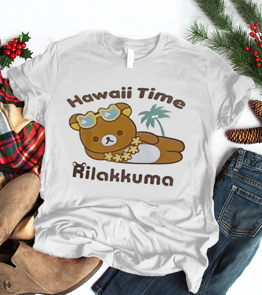 Hawaii Time Rilakkuma Relaxing With Sunglasses And Palm Tree T-Shirt