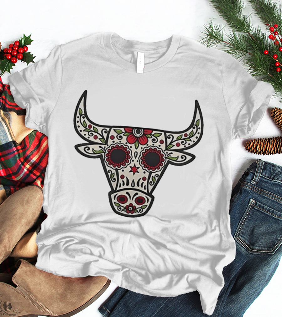 Sacred Bull Sugar Skull Floral Motif T-Shirt