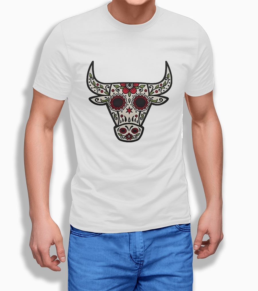 Sacred Bull Sugar Skull Floral Motif T-Shirt