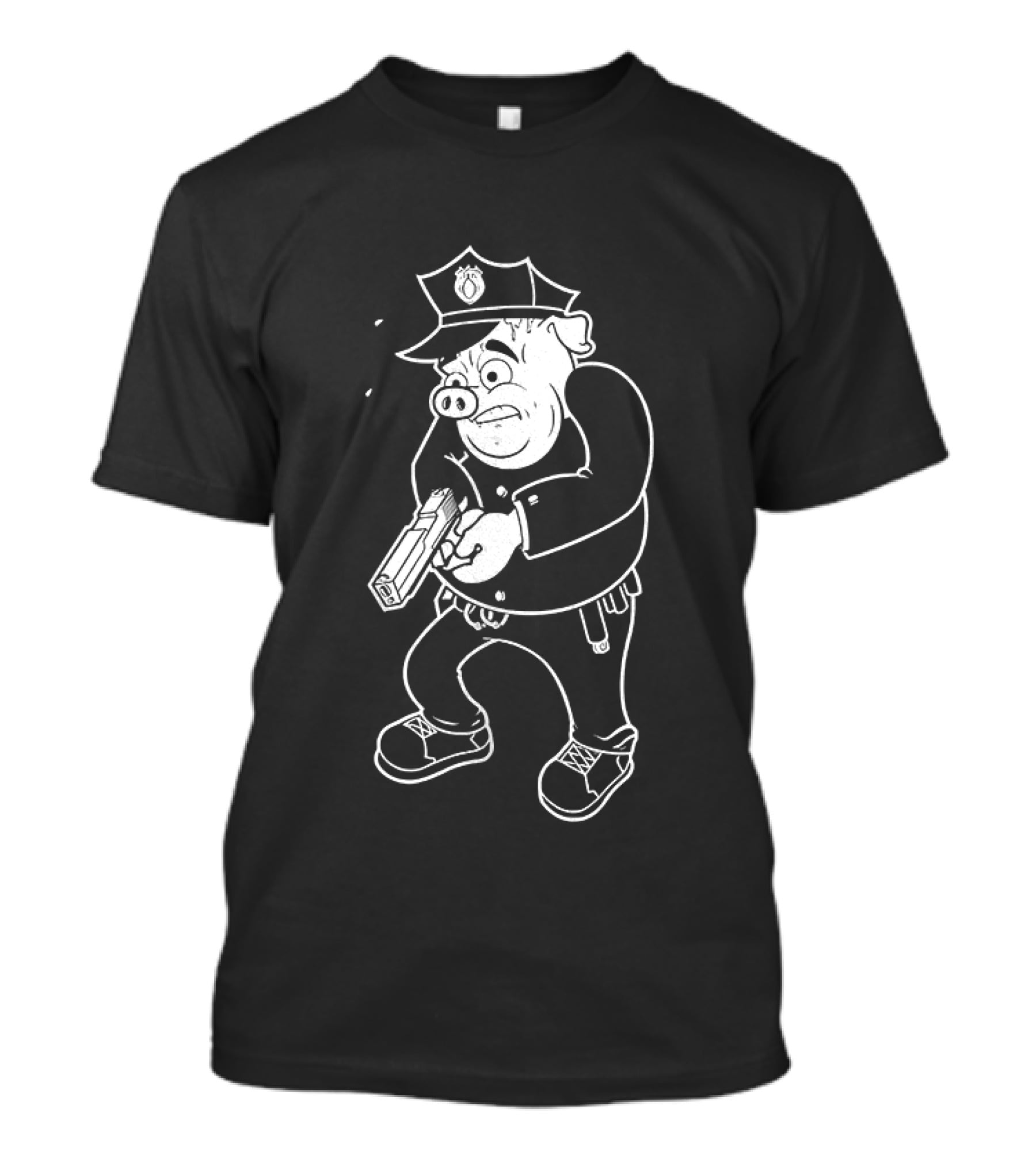 ACAB Pig Cop Cartoon Character With Gun T-Shirt