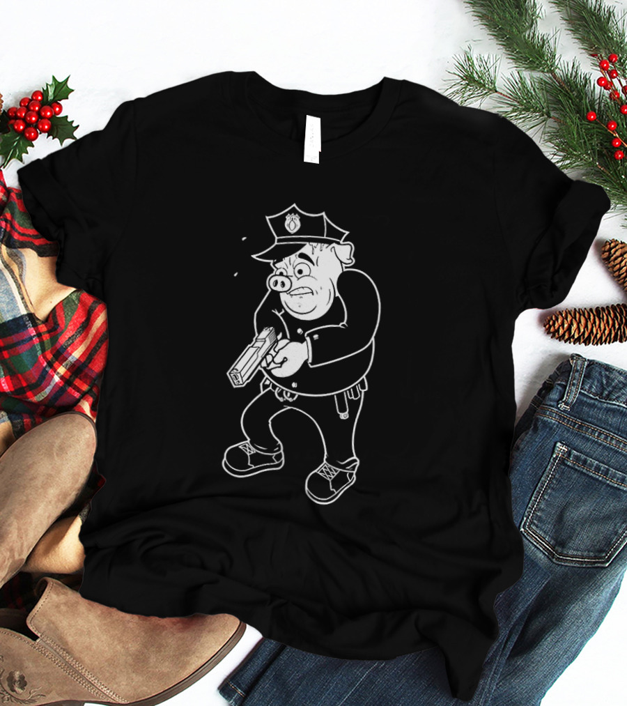 ACAB Pig Cop Cartoon Character With Gun T-Shirt