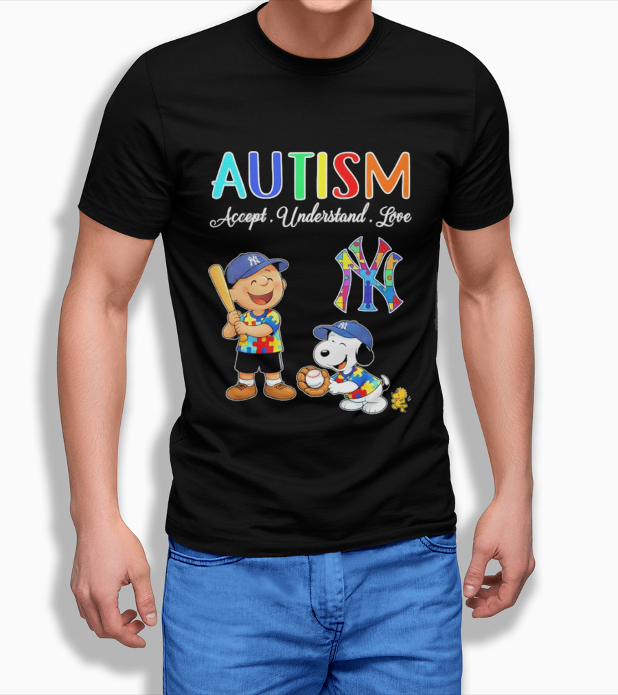 Charlie Brown Snoopy New York Yankees Autism Accept Understand Love T-Shirt