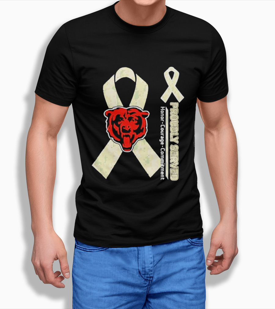 Chicago Bears Proudly Served Honor Courage Commitment Support Ribbon T-Shirt