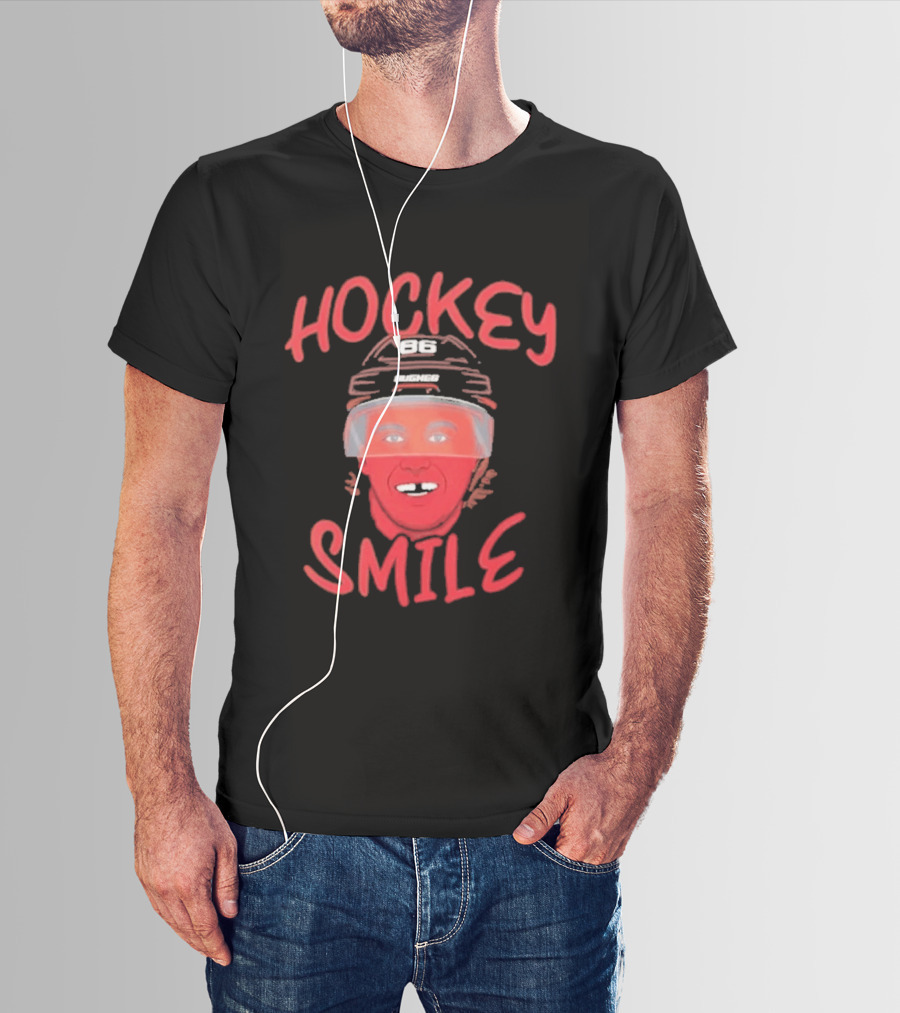 Jack Hughes Hockey Smile Team USA Helmet T-Shirt