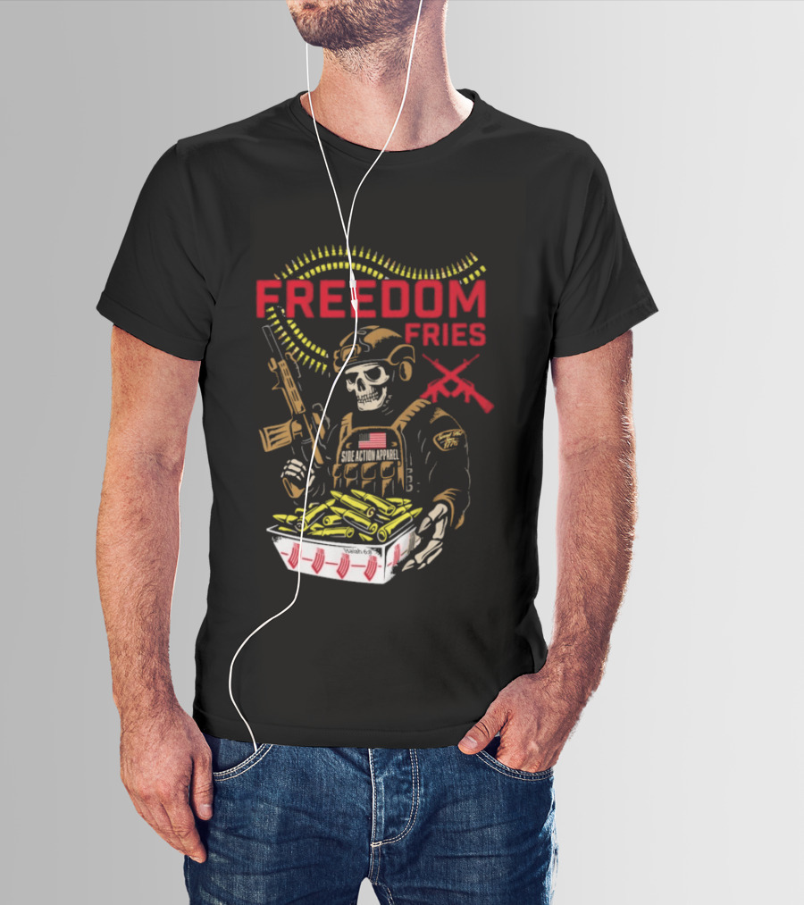 Freedom Fries Military Skeleton With USA Flag And Rifle T-Shirt