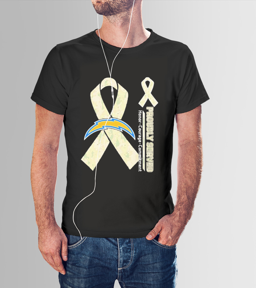 Los Angeles Chargers Proudly Served Honor Courage Commitment Ribbon T-Shirt