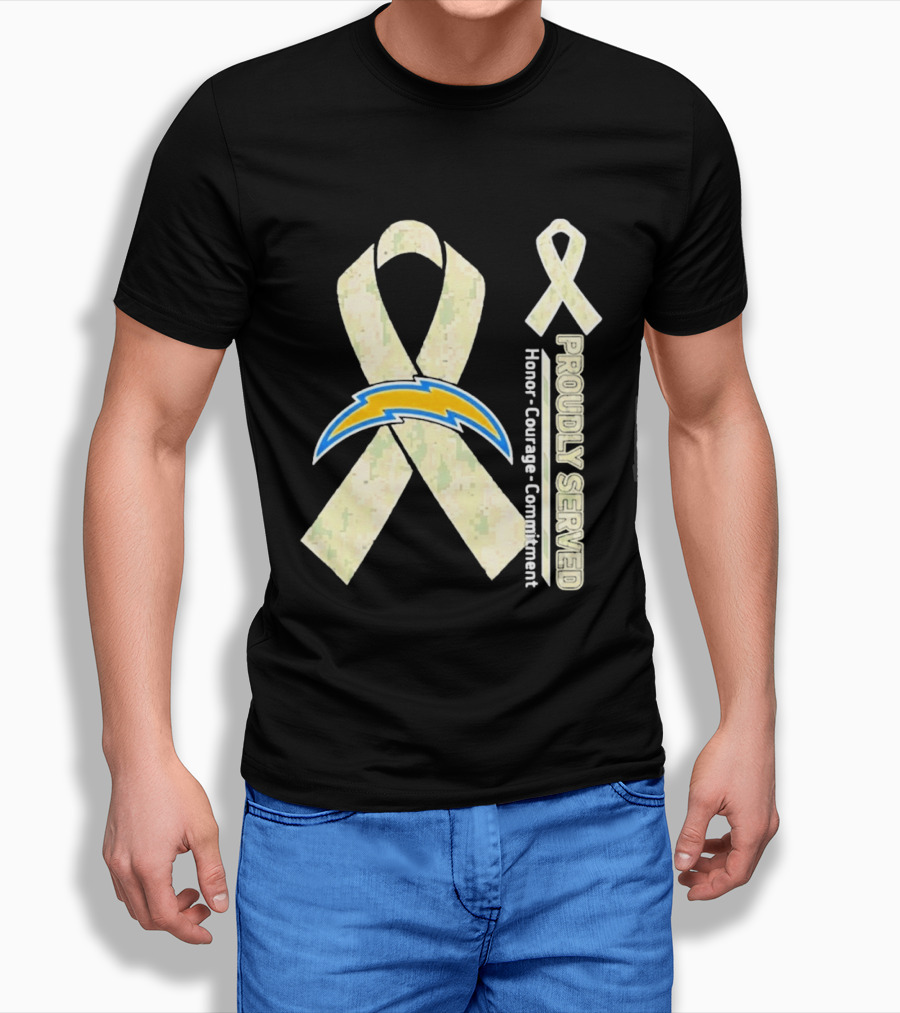 Los Angeles Chargers Proudly Served Honor Courage Commitment Ribbon T-Shirt
