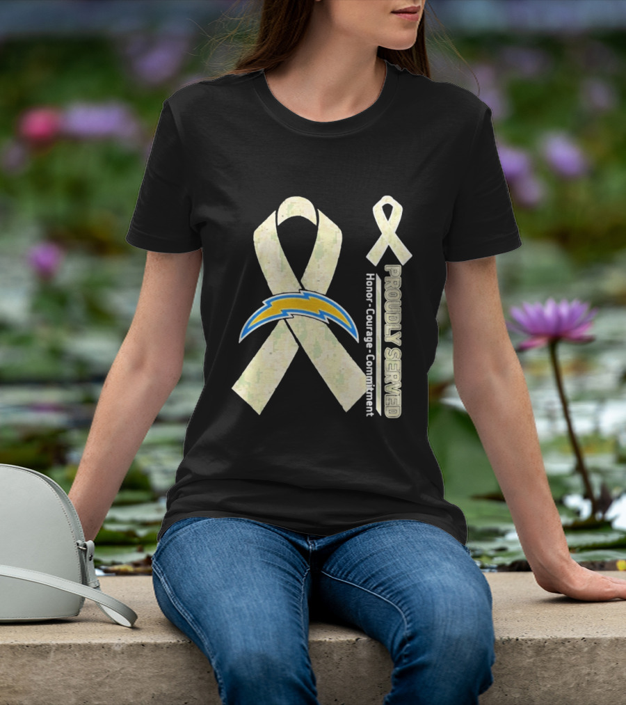 Los Angeles Chargers Proudly Served Honor Courage Commitment Ribbon T-Shirt