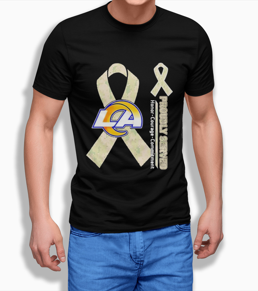 Los Angeles Rams Proudly Served Honor Courage Commitment Ribbon T-Shirt