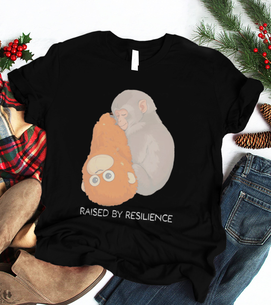 Monkey Cuddling Teddy Raised By Resilience T-Shirt