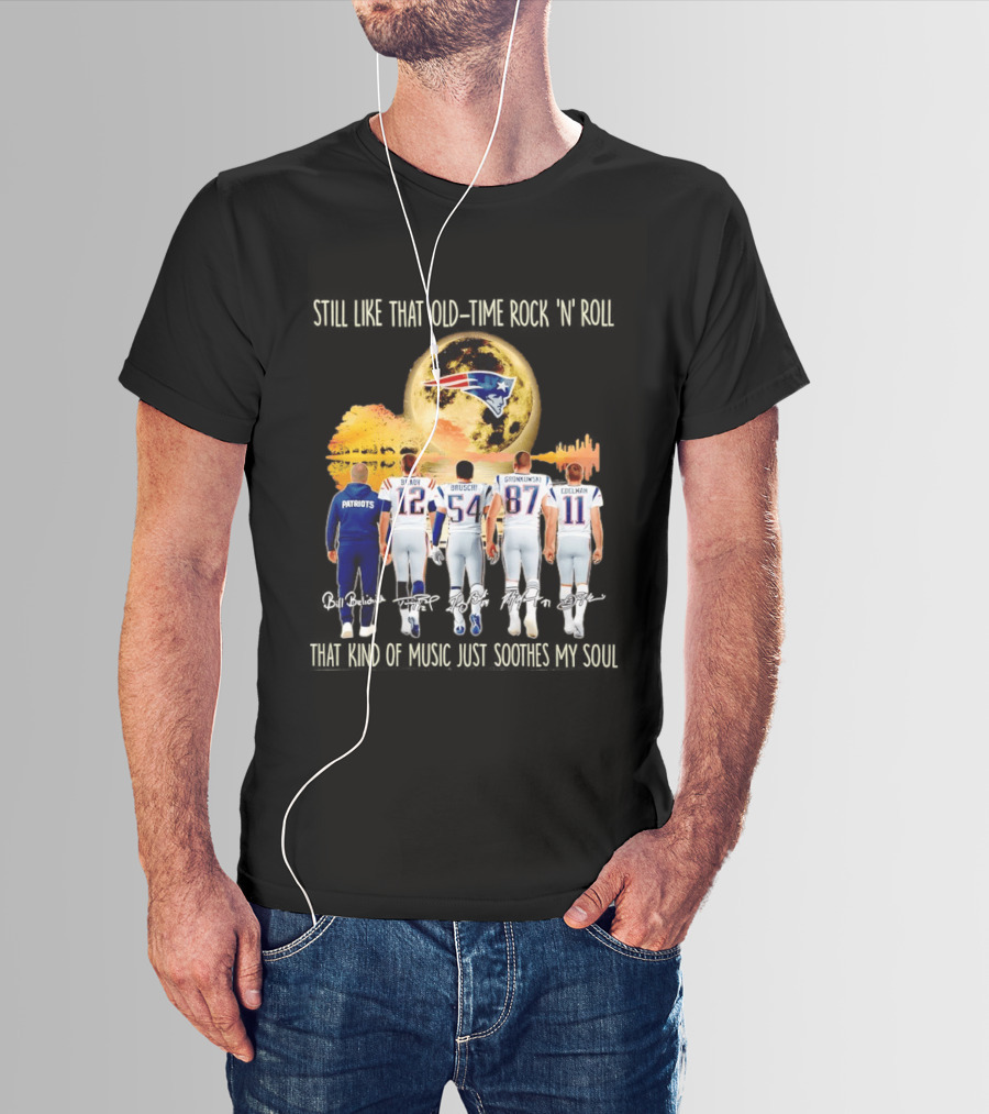 Patriots Brady Bruschi Gronkowski Edelman Old Time Rock 'n' Roll Moon T-Shirt