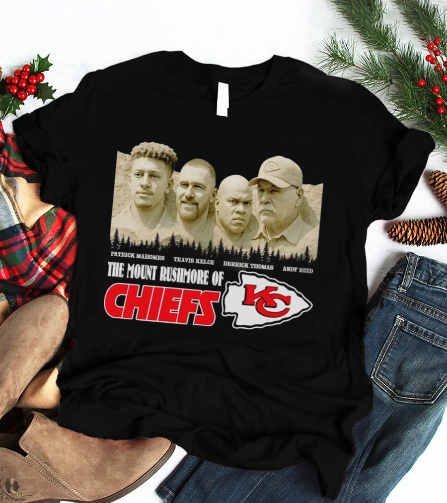 Patrick Mahomes Travis Kelce Derrick Thomas Andy Reid Kansas City Chiefs Mount Rushmore T-Shirt