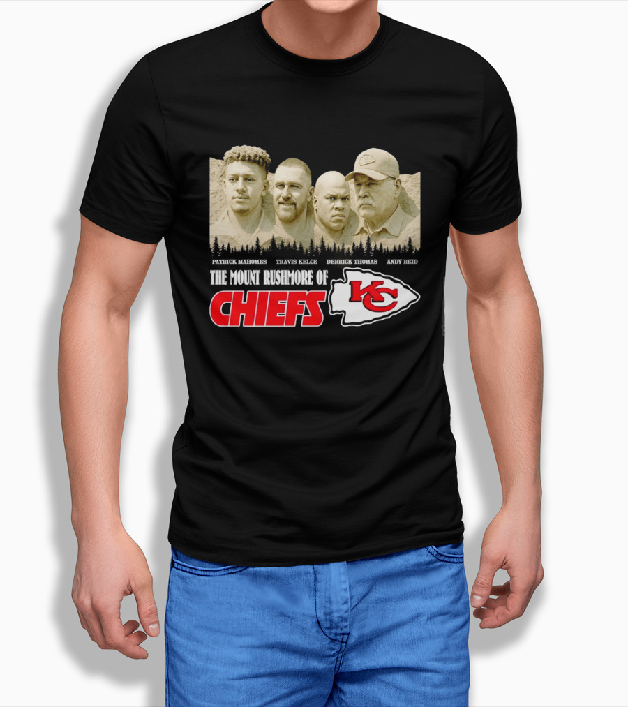 Patrick Mahomes Travis Kelce Derrick Thomas Andy Reid Kansas City Chiefs Mount Rushmore T-Shirt