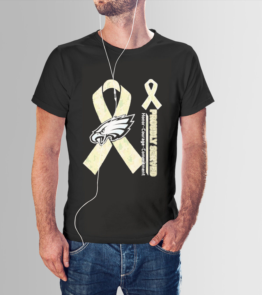 Philadelphia Eagles Proudly Served Camo Ribbon Honor Courage Commitment T-Shirt