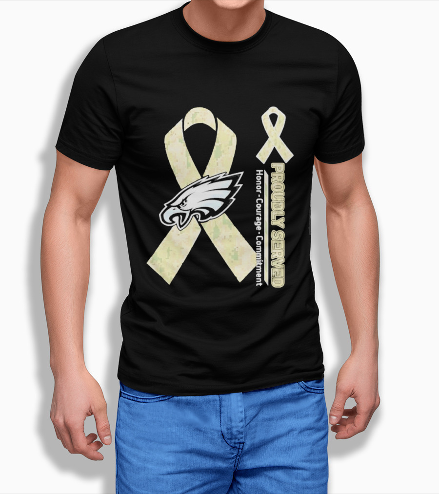 Philadelphia Eagles Proudly Served Camo Ribbon Honor Courage Commitment T-Shirt