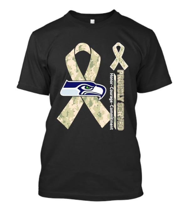 Seattle Seahawks Military Appreciation Proudly Served Honor Courage Commitment Ribbon T-Shirt