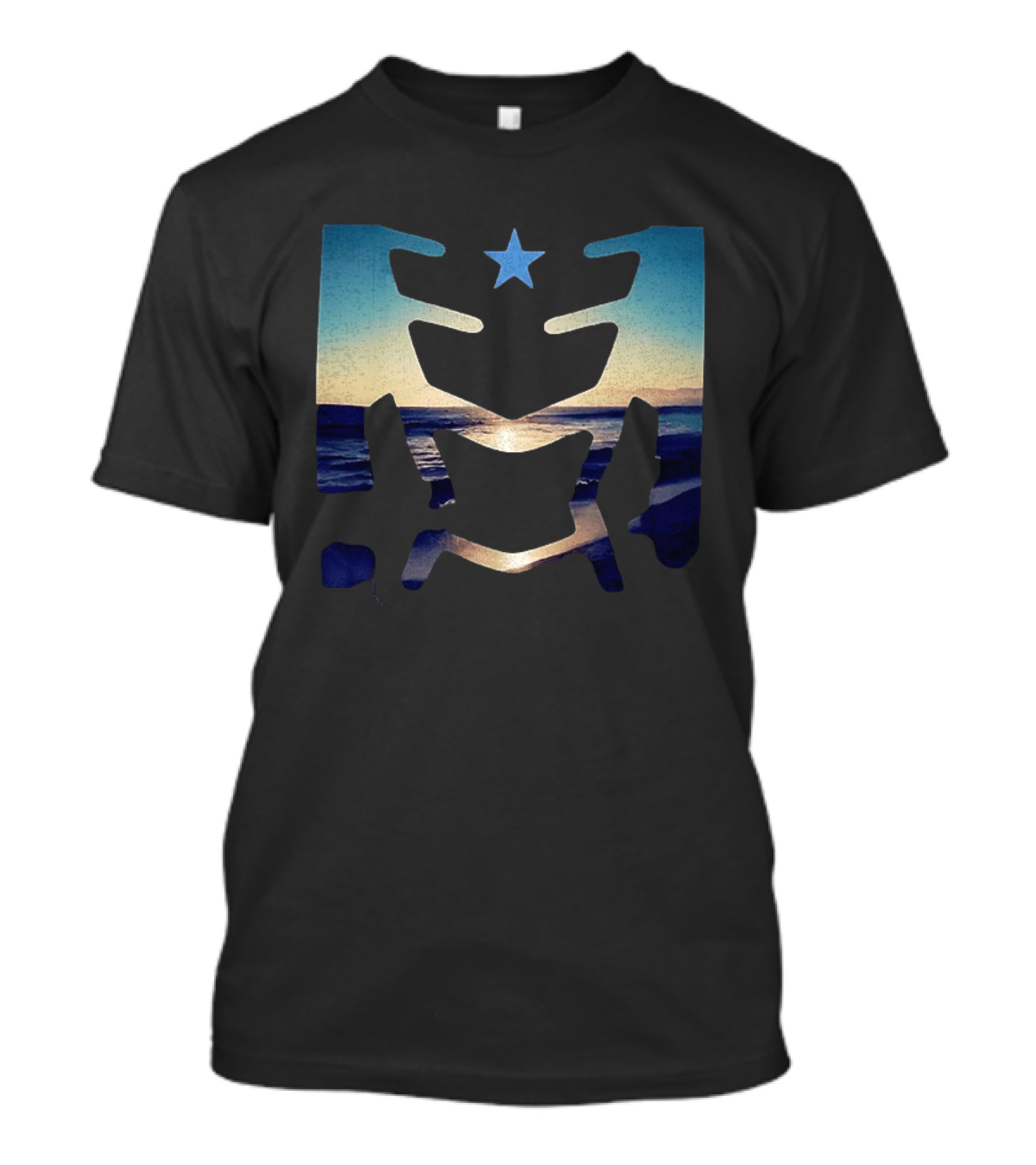 Sunset Ocean Waves With Blue Star T-Shirt