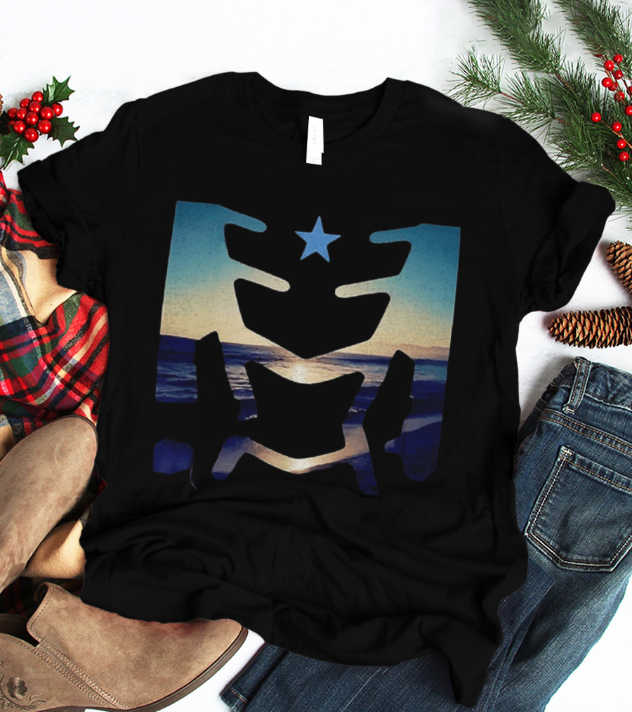 Sunset Ocean Waves With Blue Star T-Shirt