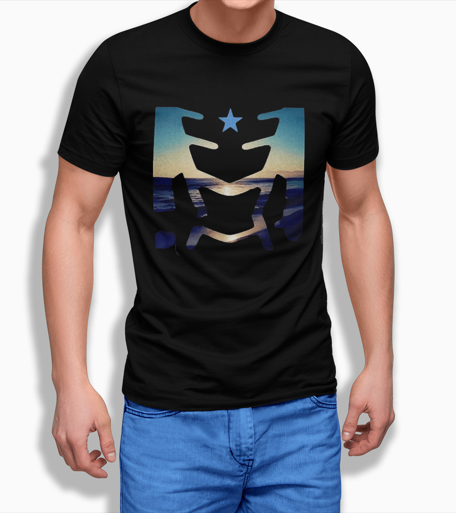 Sunset Ocean Waves With Blue Star T-Shirt