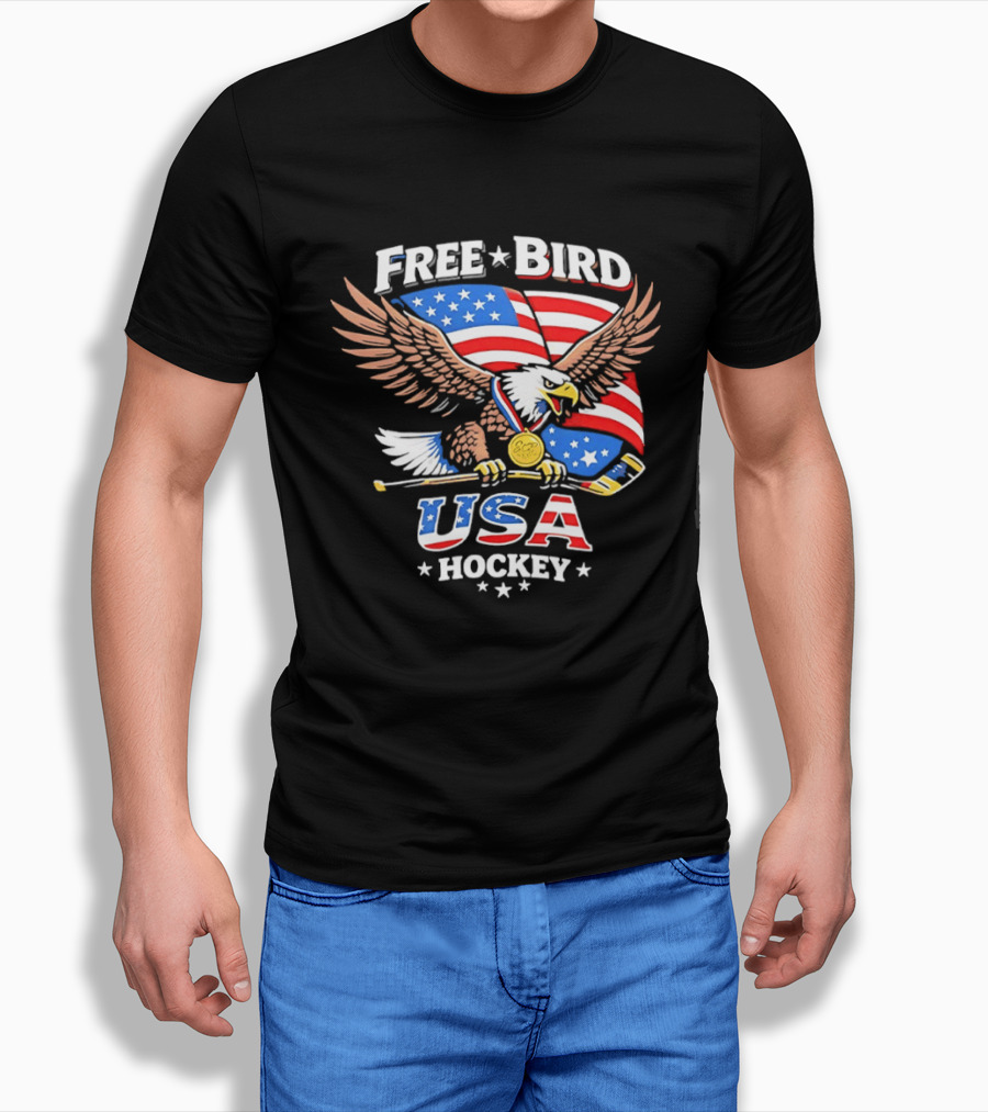 Free Bird USA Hockey Gold Medal American Eagle Iconic Sports Spirit T-Shirt