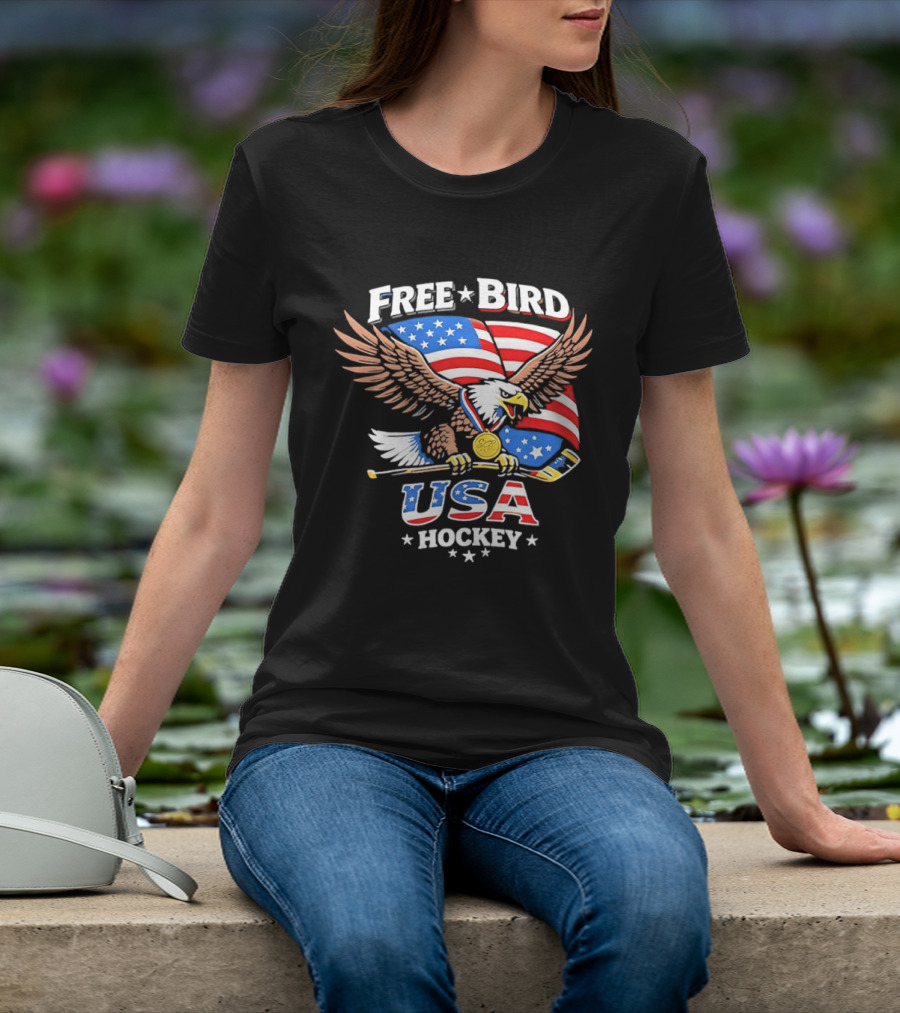 Free Bird USA Hockey Gold Medal American Eagle Iconic Sports Spirit T-Shirt
