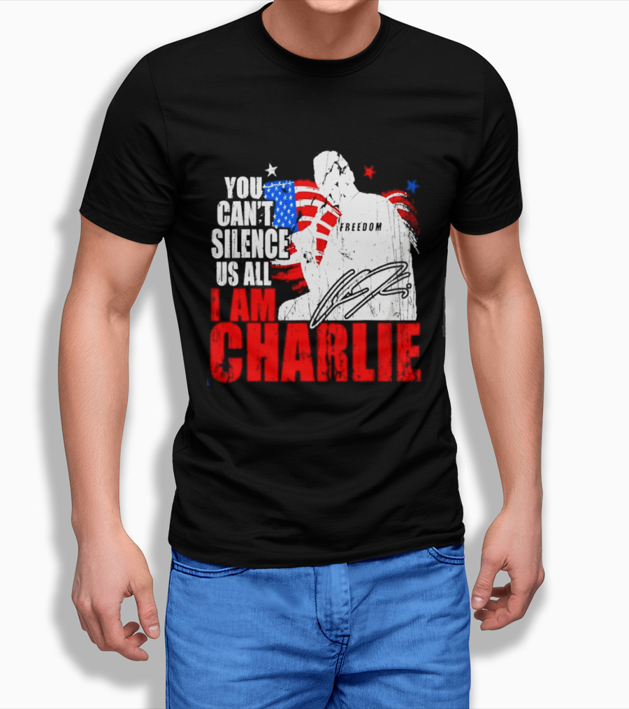 You Can't Silence Us All I Am Charlie Kirk Freedom USA Flag T-Shirt