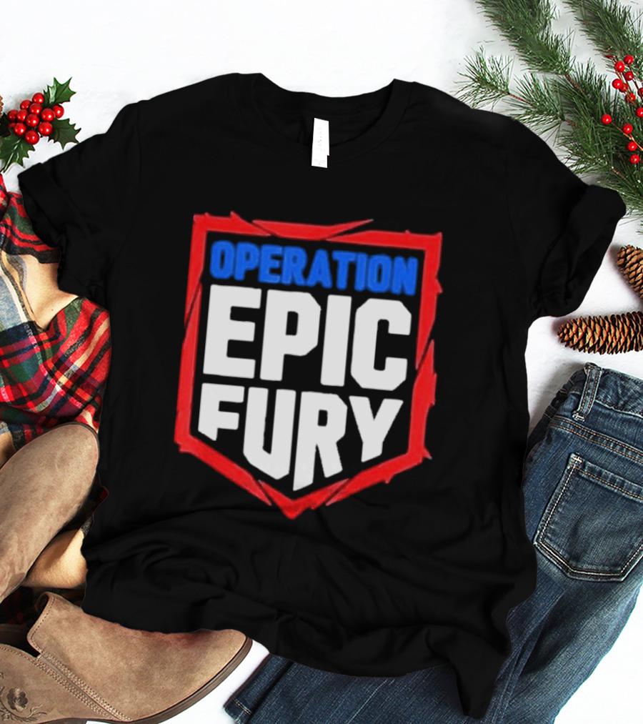 Operation Epic Fury Bold Patriotic Text Shield T-Shirt
